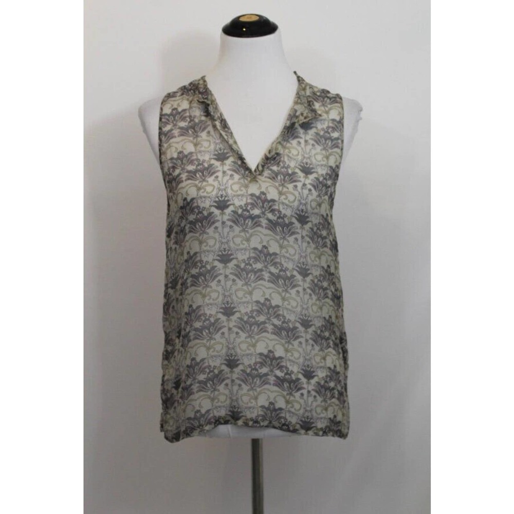 L'AGENCE Sz 2 Gray Purple Floral Sheer 100% Silk Tank Top Sleeveless